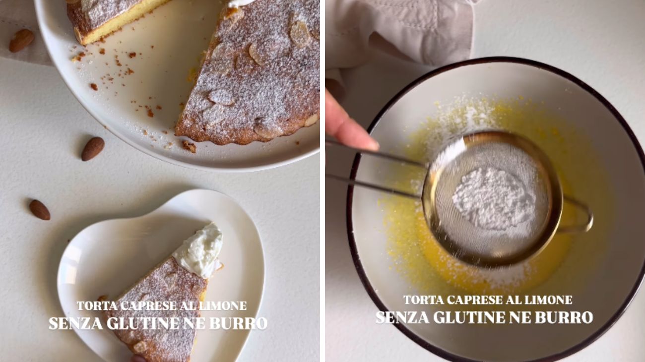 Caprese a limone senza glutine ne burro. Dal profilo social di Caterina Caramelli