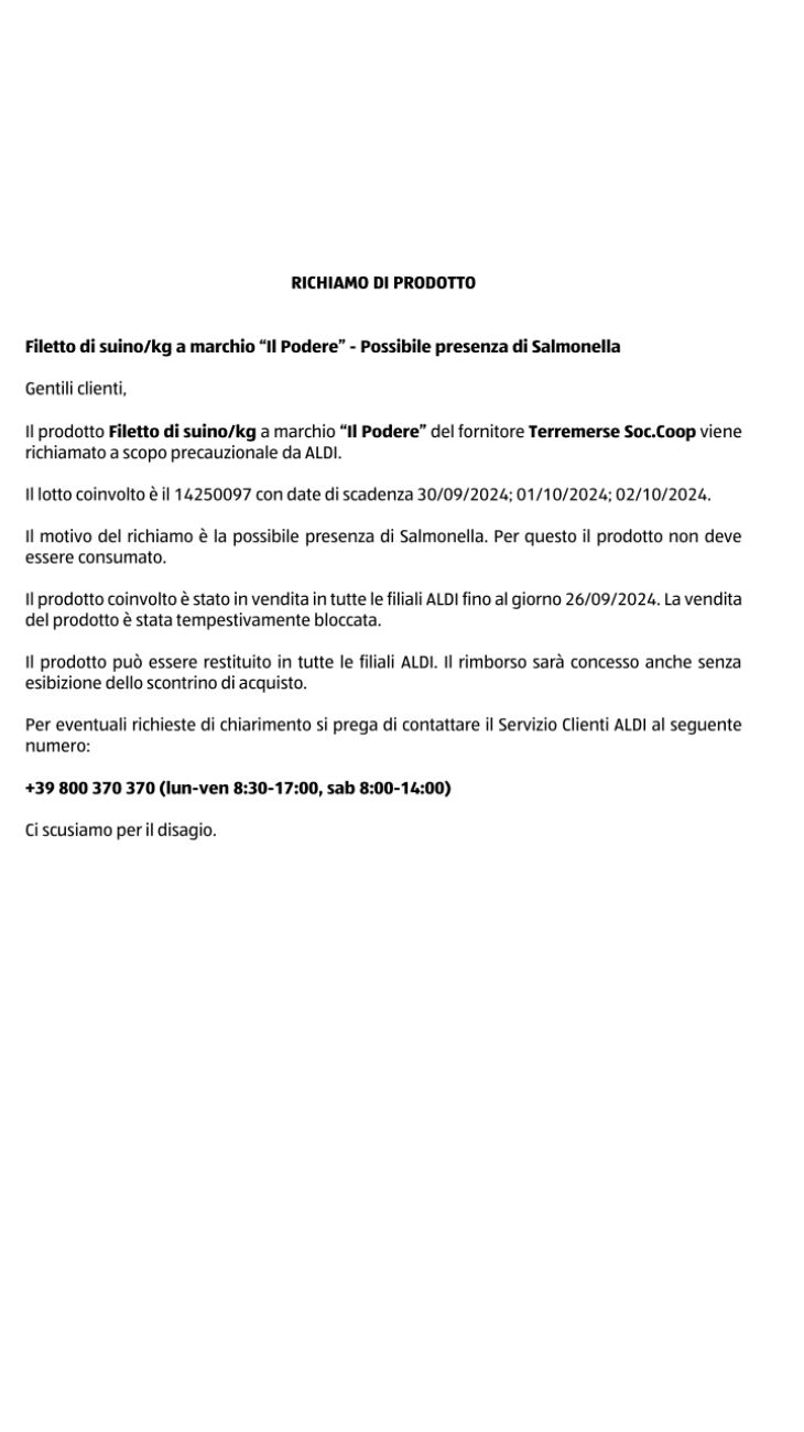 Carne richiamate confezioni supermercati