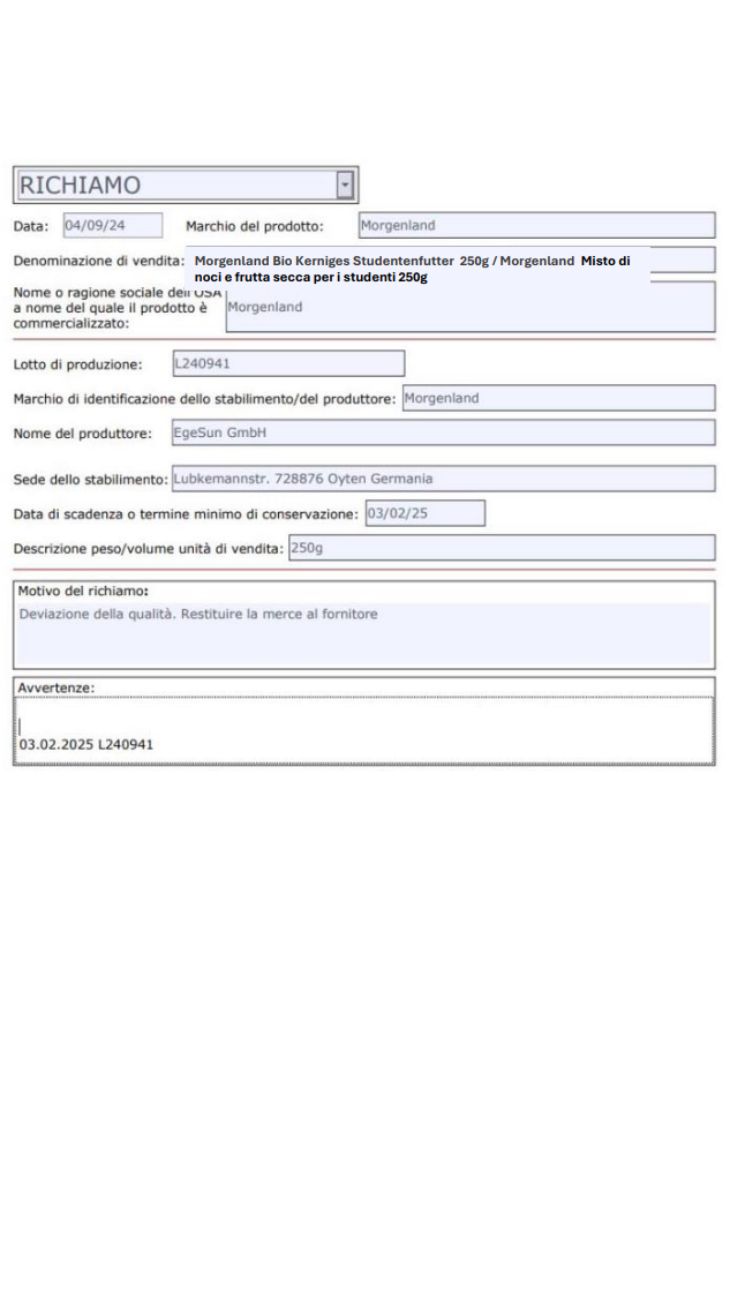 Frutta secca lotti ritirati