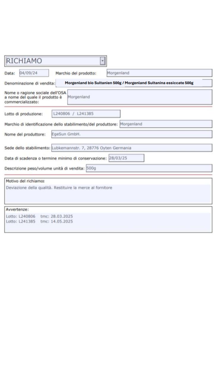 Frutta secca lotti ritirati