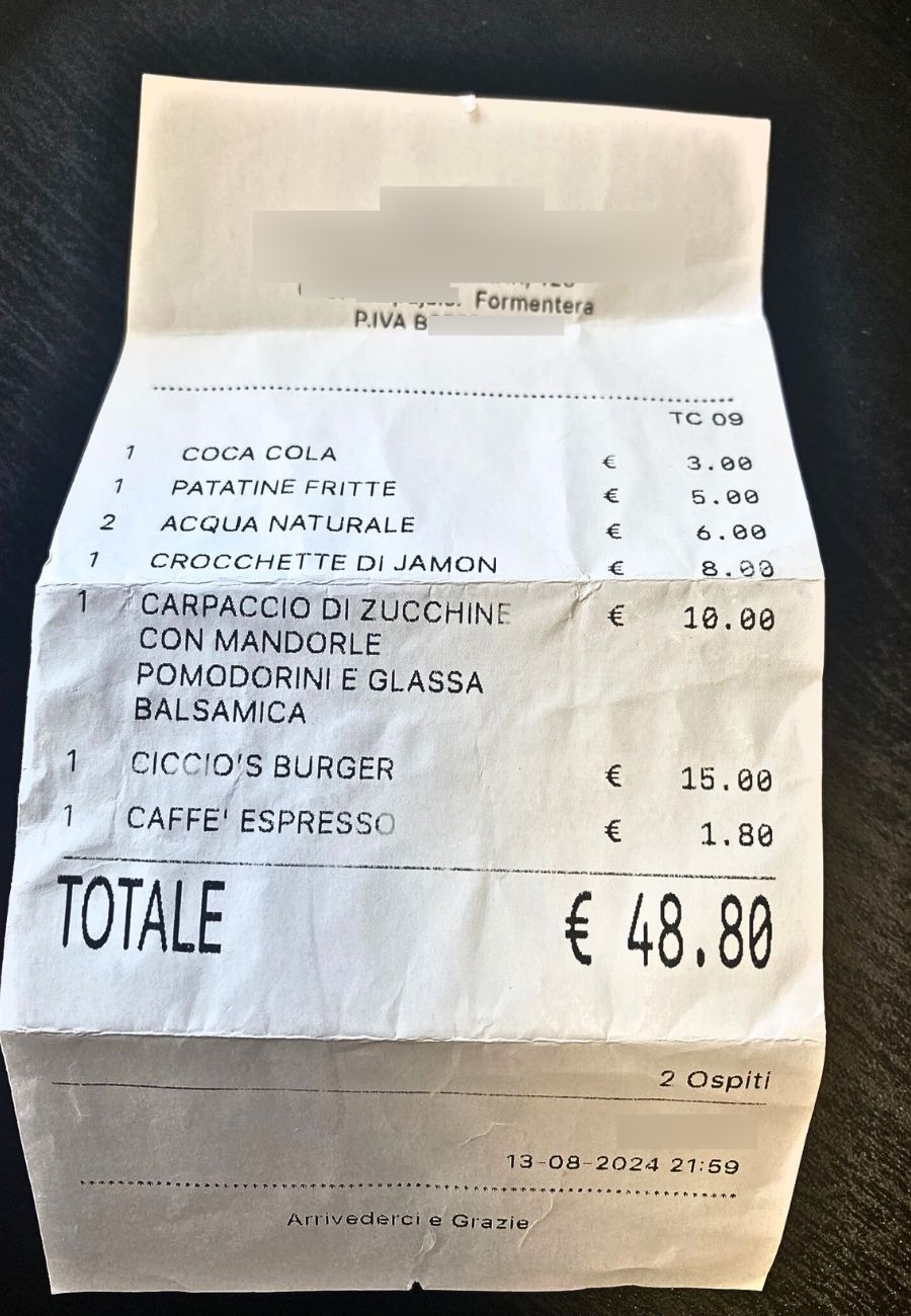 scontrino formentera