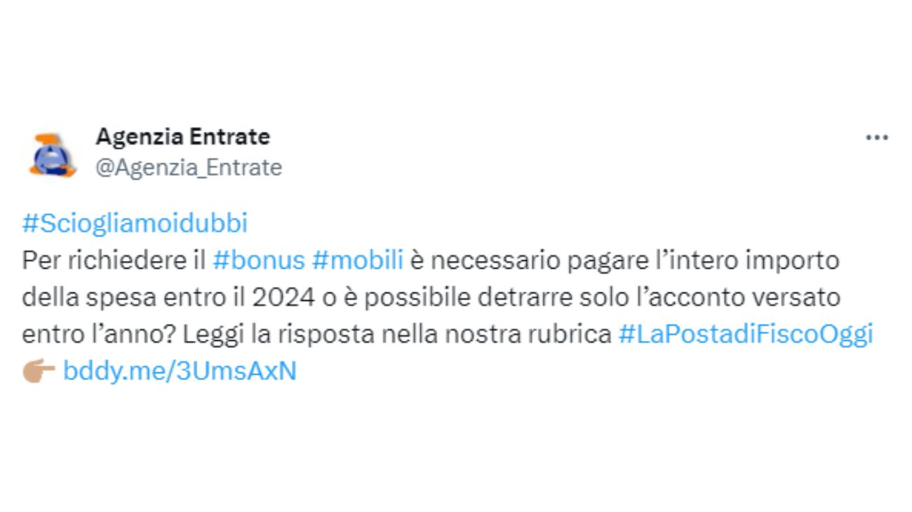 Bonus mobili Agenzia Entrate