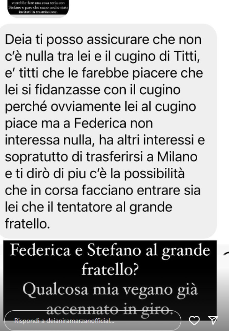 Dal profilo social di Deianira Marzano, l'indiscrezione bomba