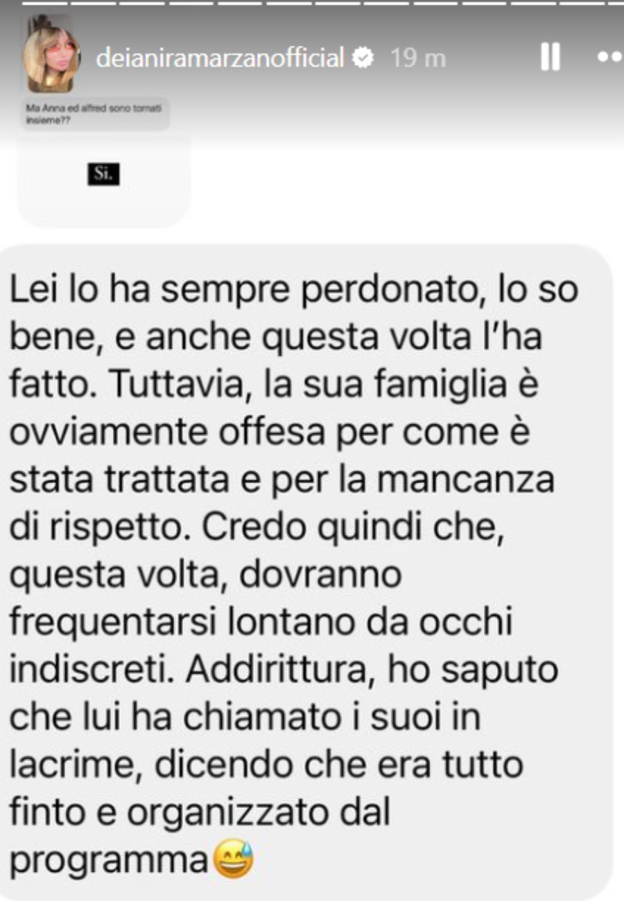 Dal profilo social di Deianira Marzano, l'indiscrezione clamorosa su Anna e Alfred