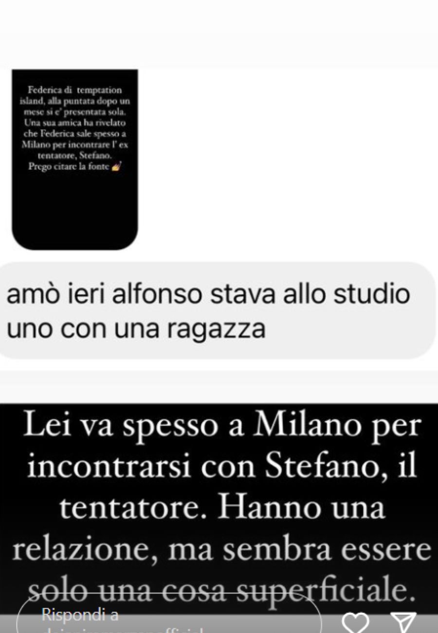 Dal profilo social di Deianira Marzano, l'indiscrezione su Alfonso e Federica