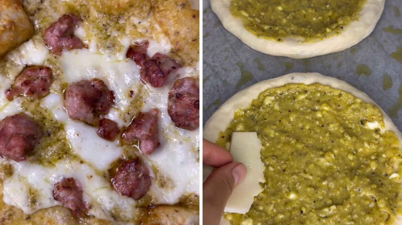 Dal profilo social di Spuntini culinari, la ricetta per le pizzette primo sale, pesto di pistacchi e salsiccia
