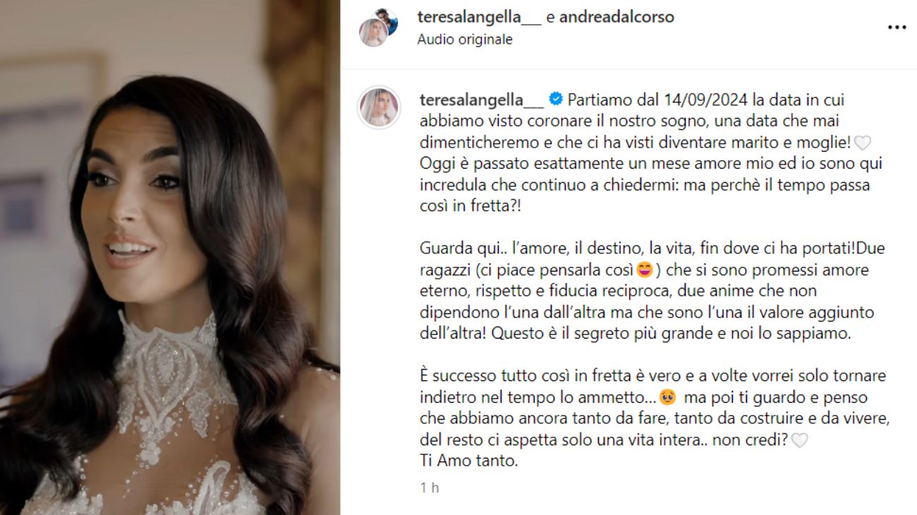 Dal profilo social di Teresa Langella, la dedica ad Andrea Dal Corso