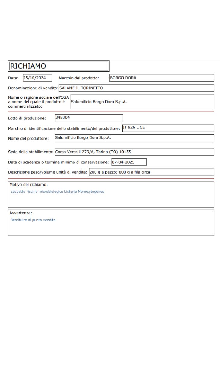 Salame allarme listeria