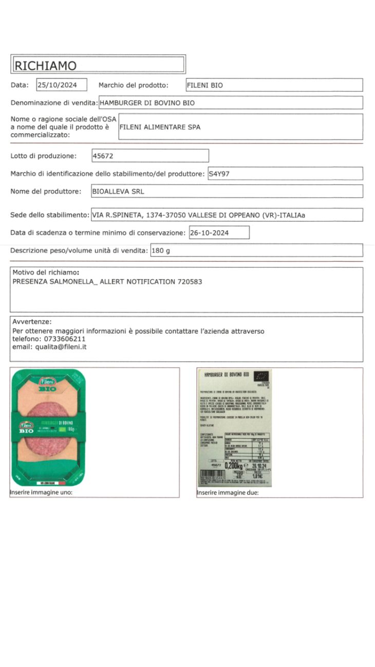 Salmonella lotti ritirati