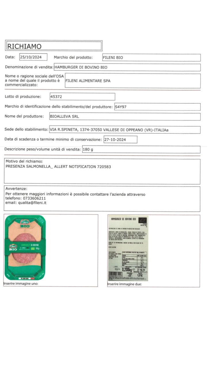 Salmonella lotti ritirati
