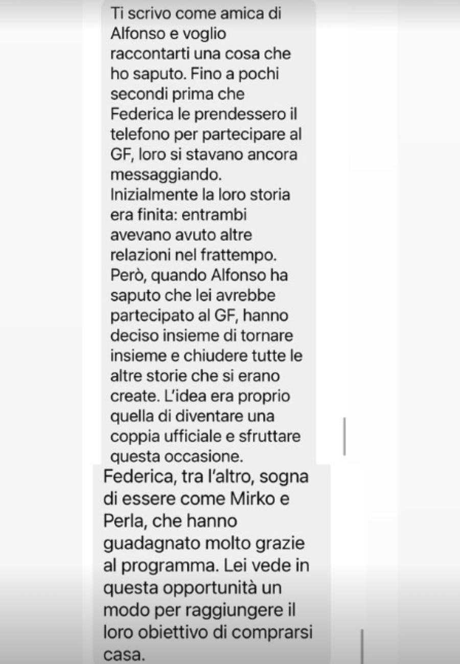 Dal profilo social di Deianira Marzano, l'indiscrezione su Alfonso e Federica