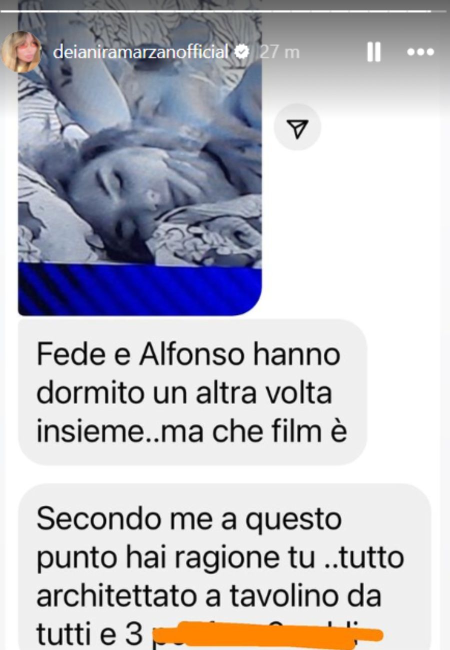 Dal profilo social di Deianira Marzano, l'indiscrezione su Alfonso e Federica questa notte