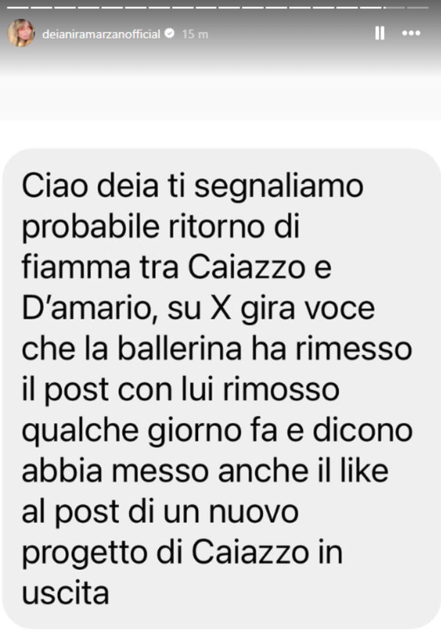 Dal profilo social di Deianira Marzano, l'indiscrezione su Caiazzo e D'Amario