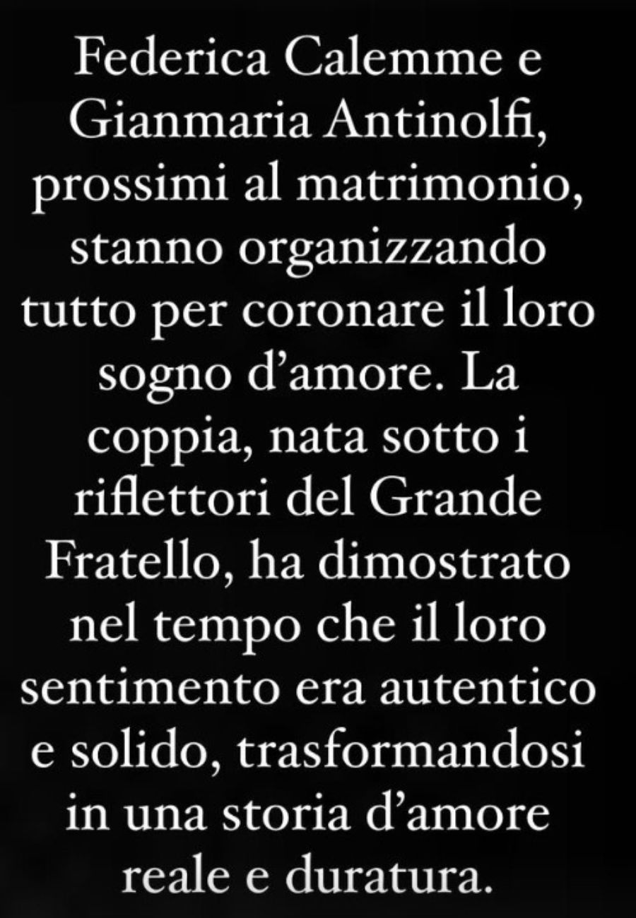 Dal profilo social di Deianira Marzano, l'indiscrezione su Gianmaria Antinolfi e Federica Calemme