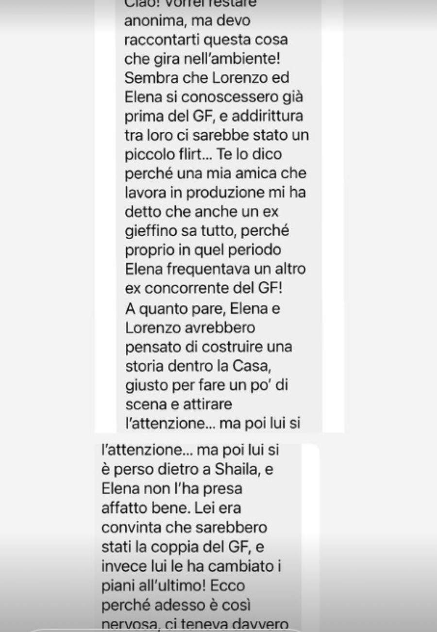 Dal profilo social di Deianira Marzano, l'indiscrezione su Helena e Lorenzo