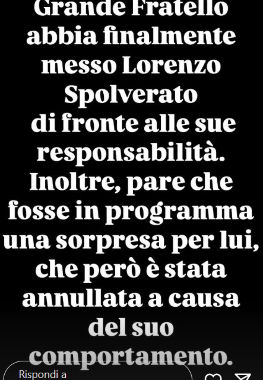 Dal profilo social di Deianira Marzano, l'indiscrezione su Lorenzo Spolverato del Grande Fratello