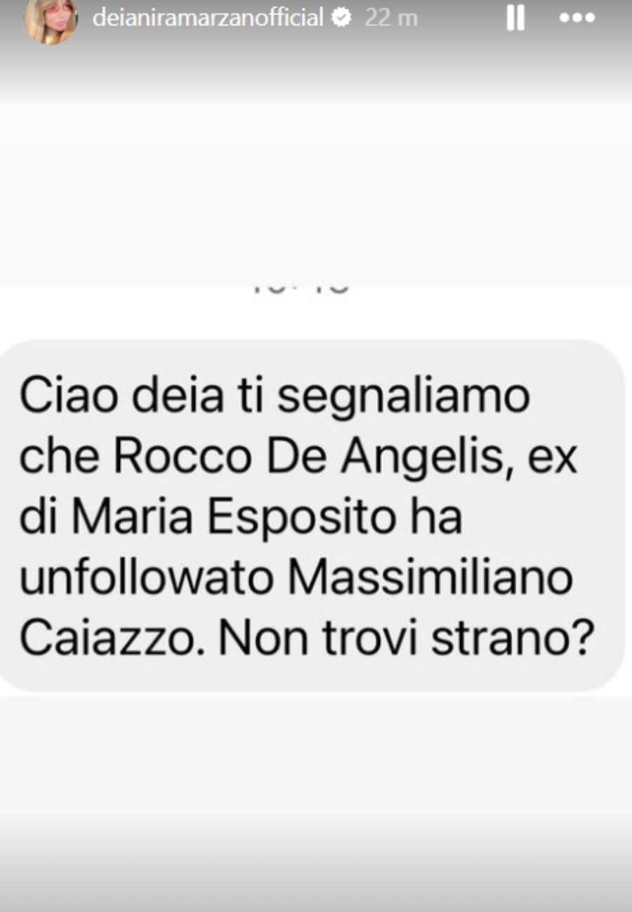 Dal profilo social di Deianira Marzano, l'indiscrezione su Maria Esposito
