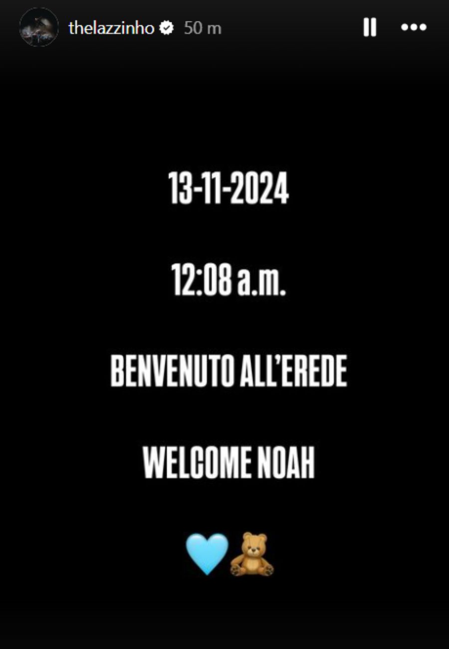 Dal profilo social di Lazza, le prime parole dopo la nascita del figlio
