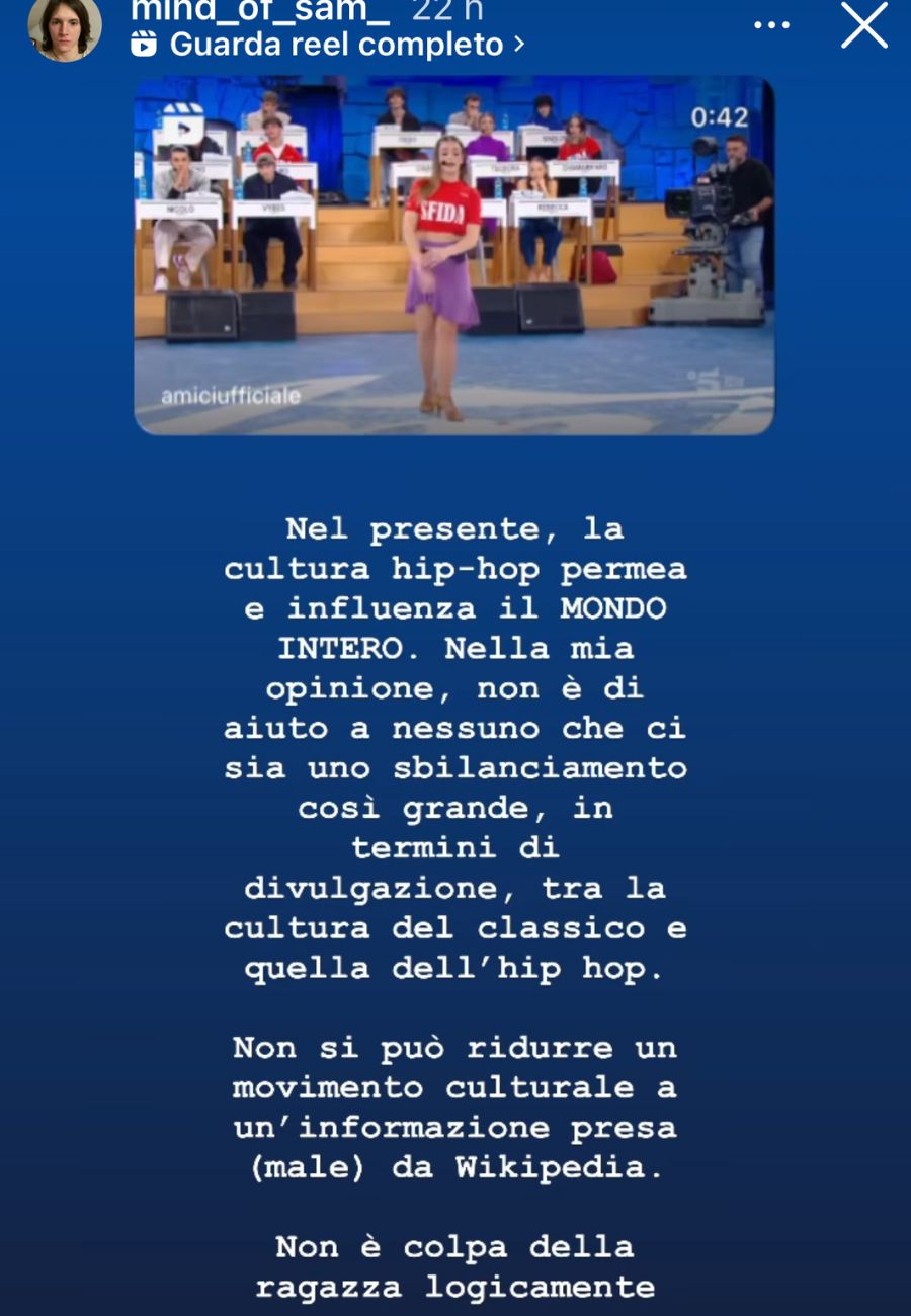 Dal profilo social di Samuele, ex ballerino di Amici