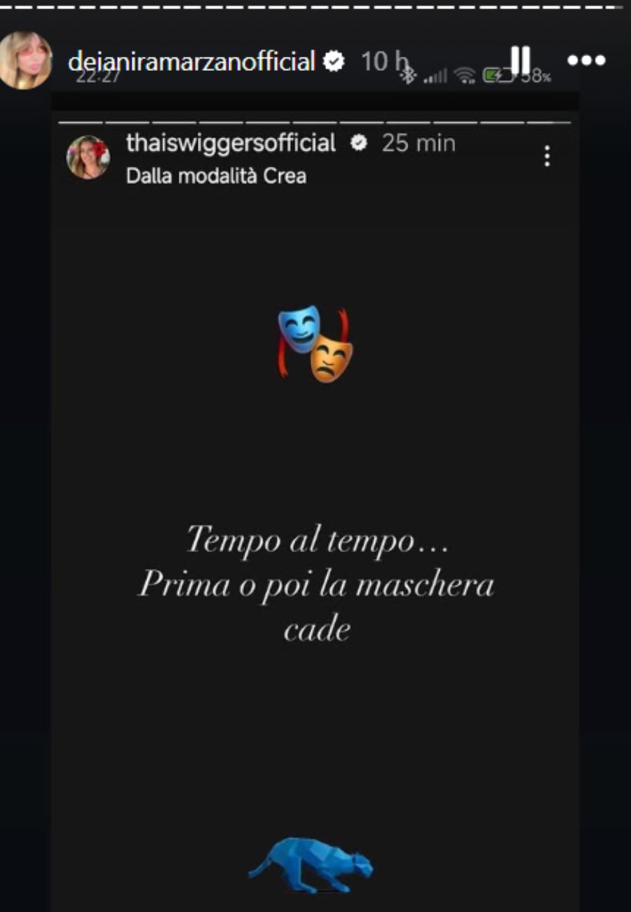 Dal profilo social di Deianira Marzano, la storia postata su Instagram dall'ex moglie di Teo Mammucari