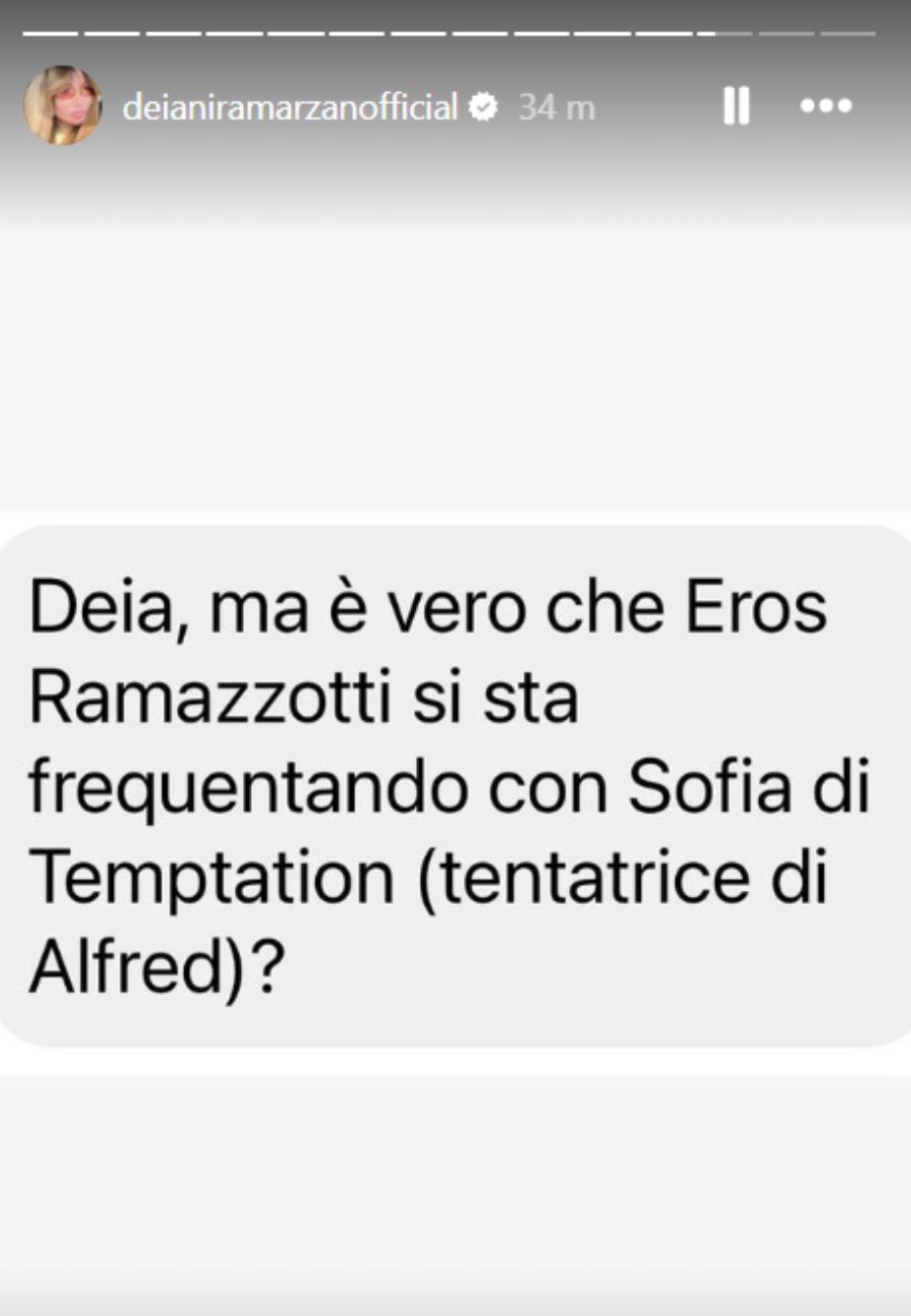 Dal profilo social di Deianira Marzano, l'indiscrezione su Eros Ramazzotti e Sofia