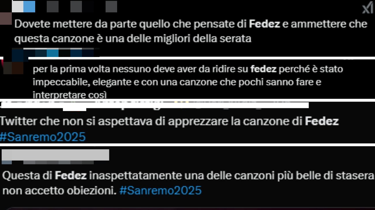 Dai commenti twitter sull'esibizione di Fedez a Sanremo 2025