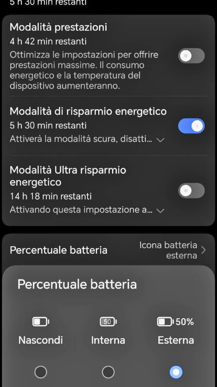 Smartphone percentuale batteria