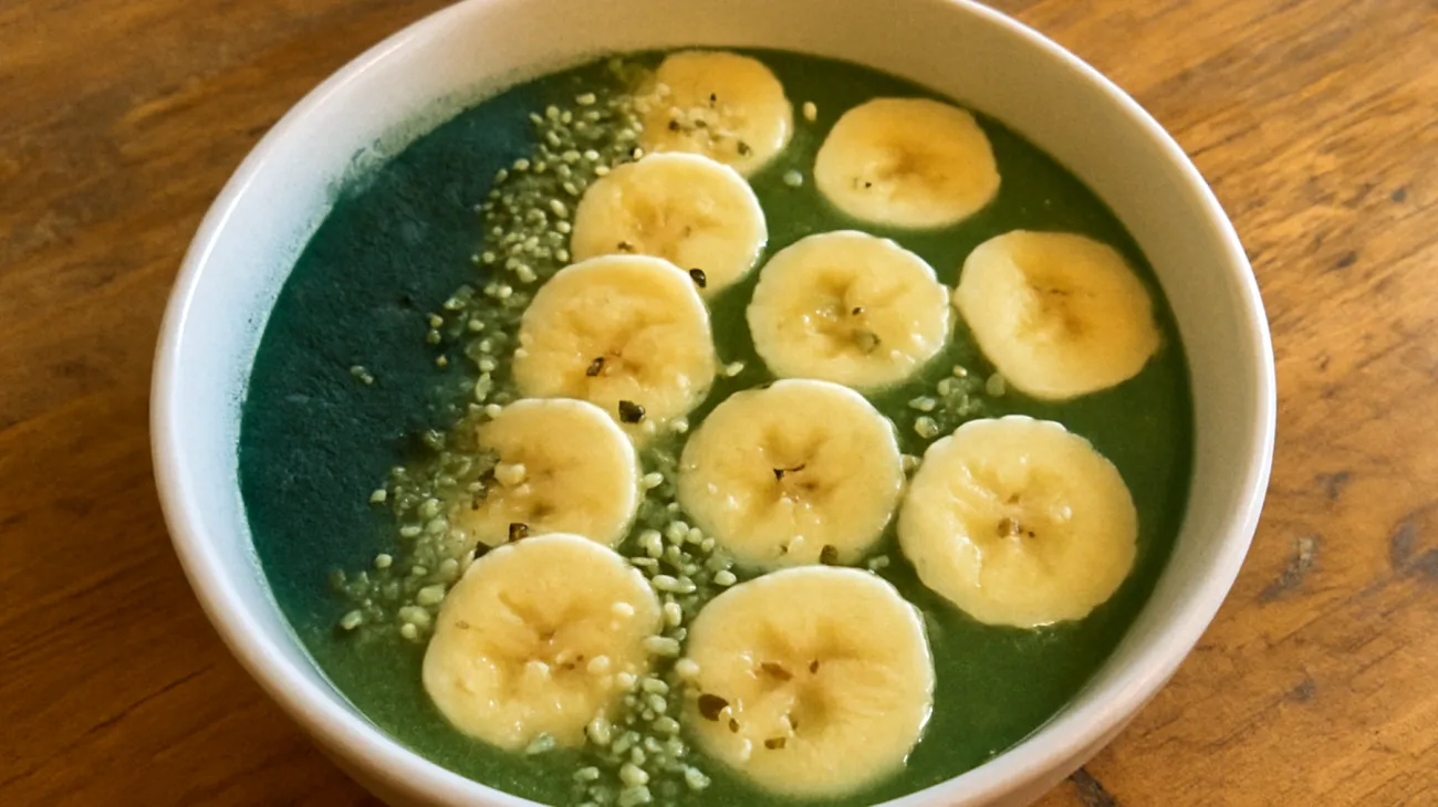 Smoothie bowl con avocado, banana, spirulina e semi di canapa"