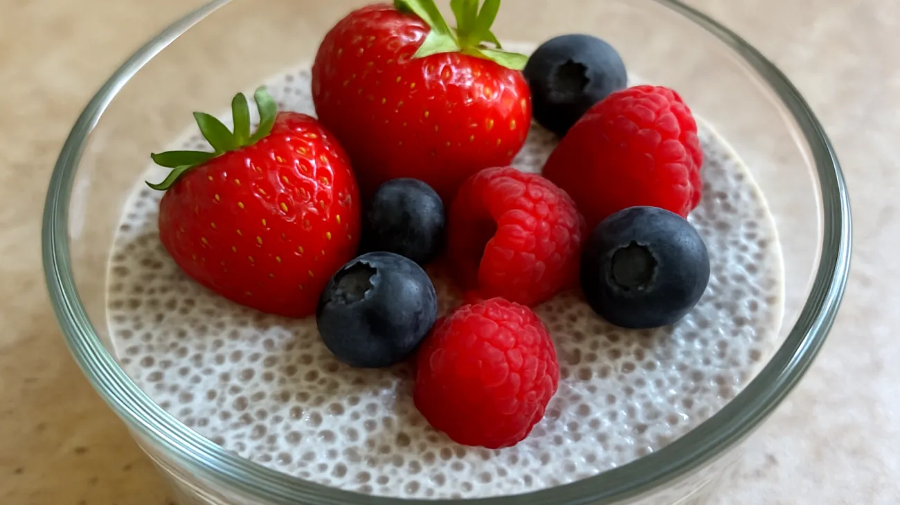 Budino di semi di chia con latte di mandorle e frutti di bosco"