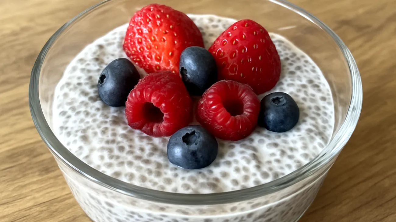 Budino di semi di chia con latte di mandorle e frutti rossi"