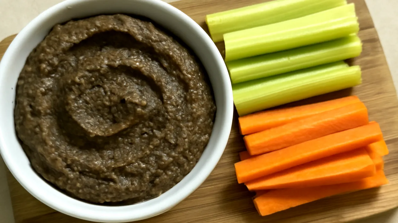 Hummus di ceci neri con bastoncini di sedano e carote"