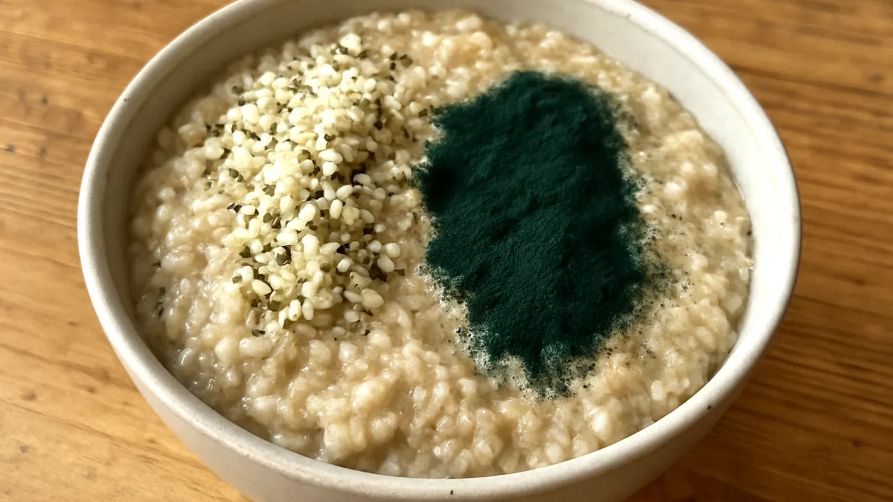 Porridge di avena con semi di canapa e spirulina"