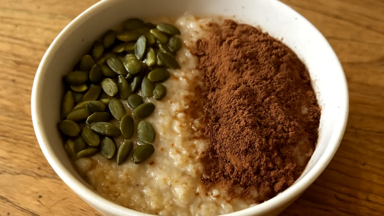 Porridge di avena con semi di zucca e cacao crudo"