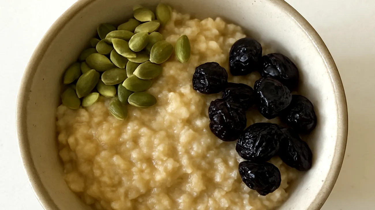 Porridge di avena con semi di zucca e ciliegie acide essiccate"