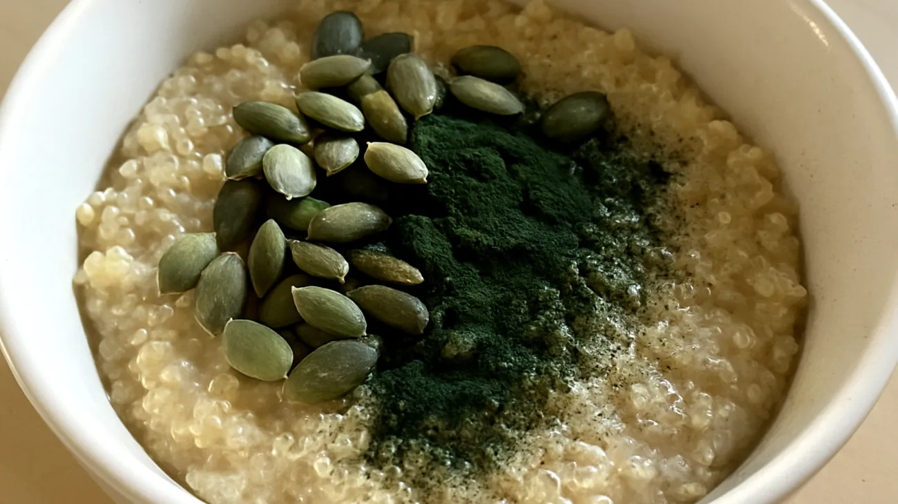 Porridge di quinoa con semi di zucca e spirulina"