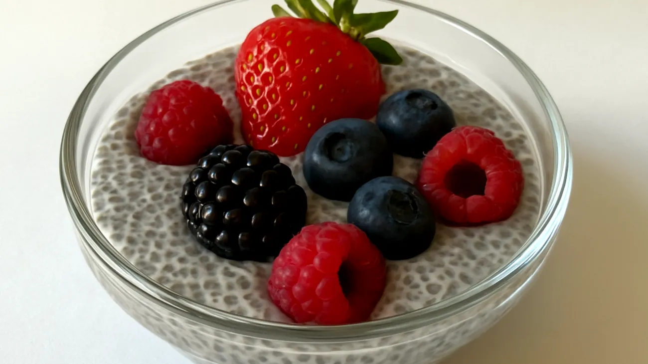 Pudding di semi di chia con latte di mandorla e frutti rossi"