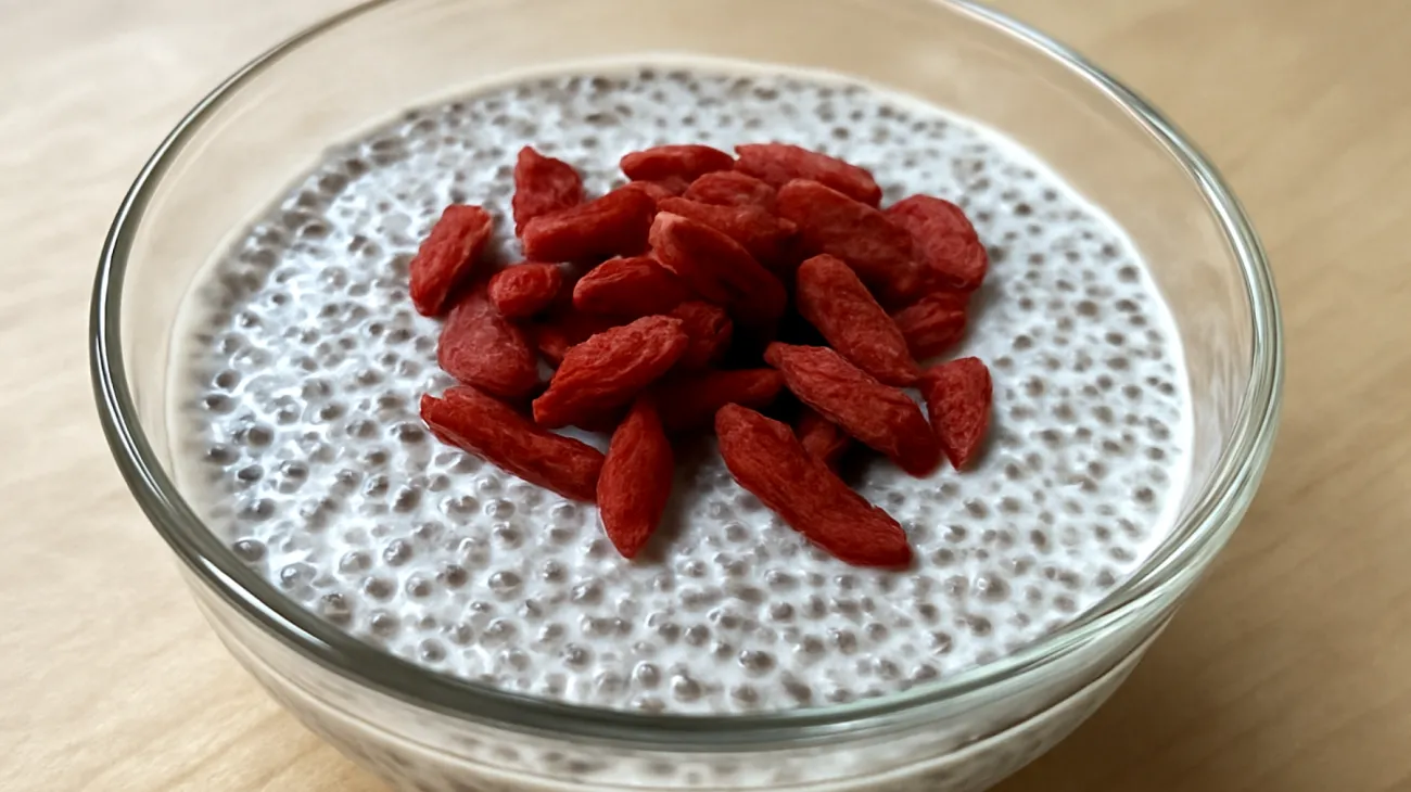 Pudding di semi di chia con latte di mandorle e bacche di goji"