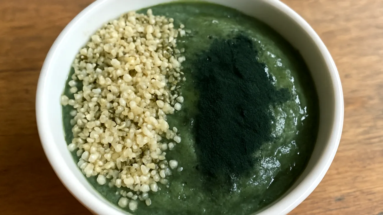Smoothie bowl con semi di canapa decorticati e spirulina"