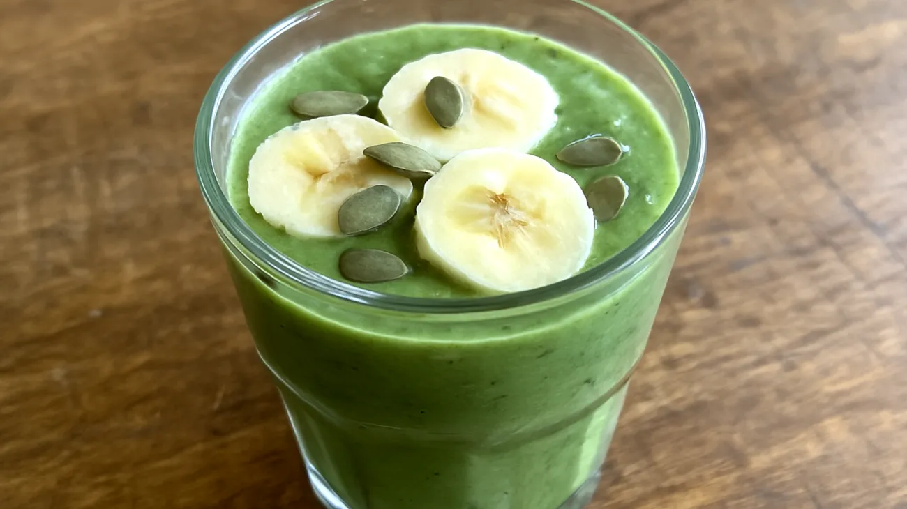 Smoothie di spirulina con banana e semi di zucca"