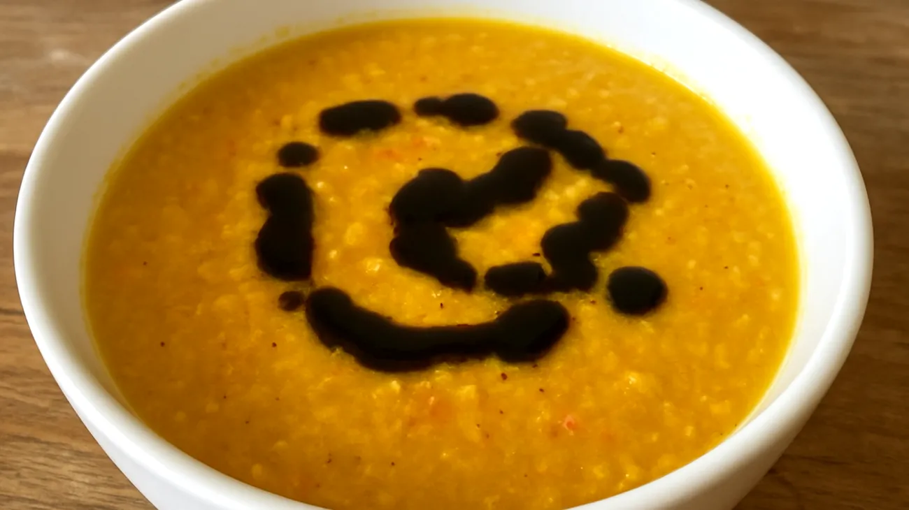 Zuppa di lenticchie rosse con curcuma e olio di semi di zucca"