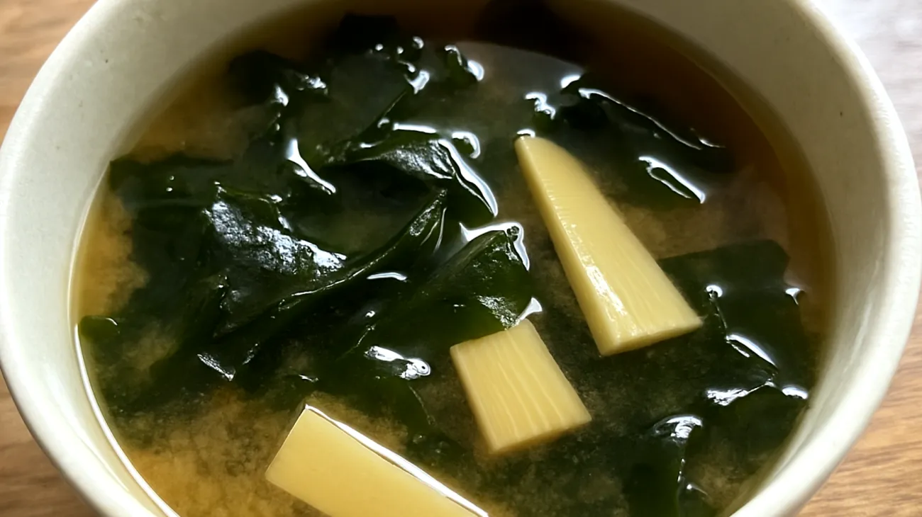 Zuppa di miso con alghe wakame e germogli di bambù"