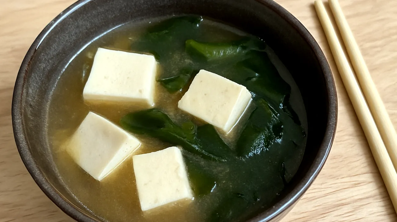 Zuppa di miso con alghe wakame e tofu"