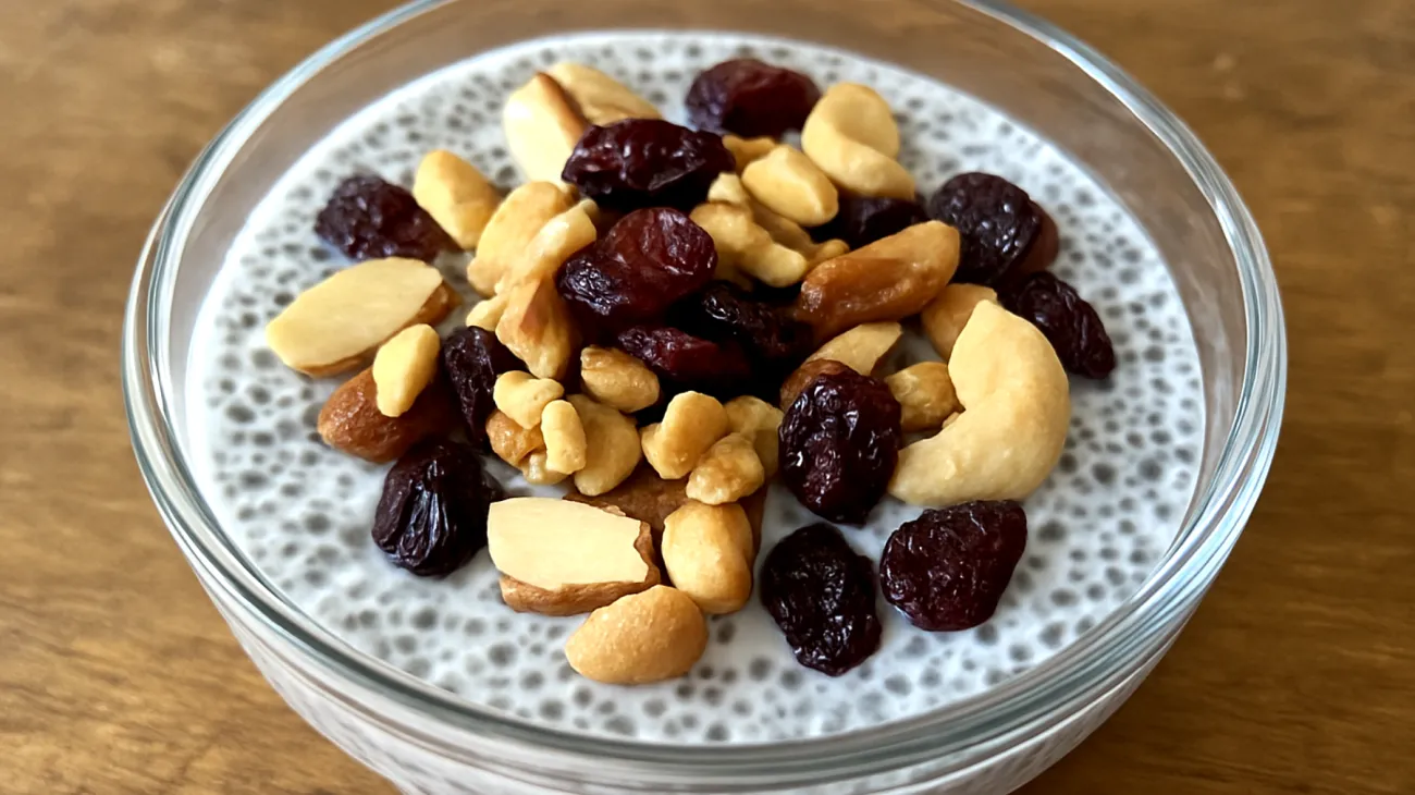 Budino di semi di chia con latte di canapa e frutta secca"