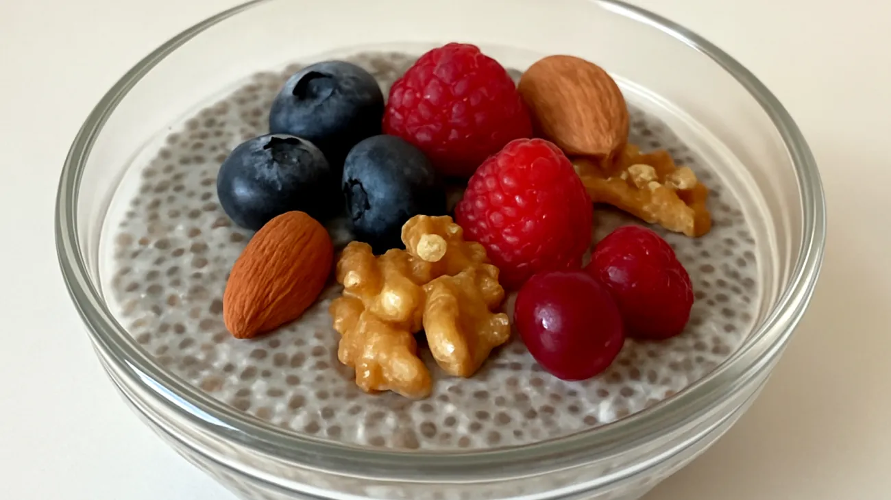 Budino di semi di chia con latte di mandorle e frutta secca"