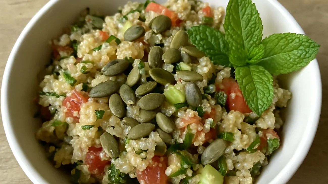 Insalata di quinoa con semi di zucca e menta"