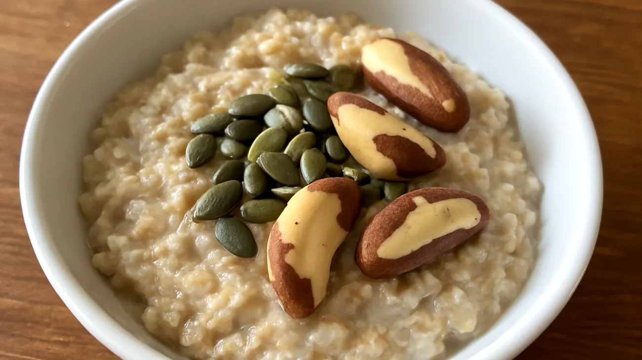 Porridge di avena con semi di zucca e noci del Brasile"