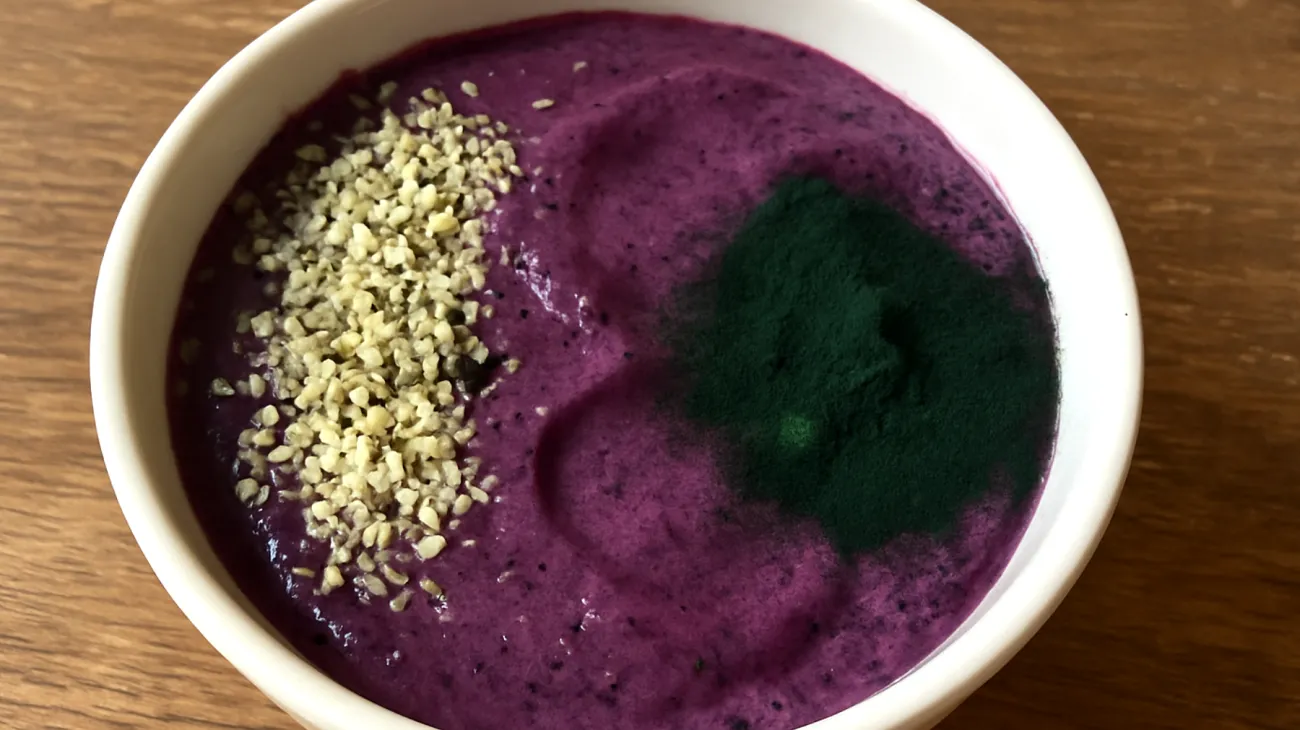 Smoothie bowl con semi di canapa e spirulina"