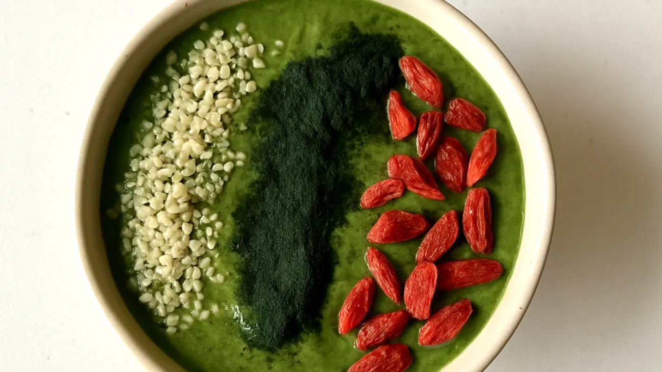 Smoothie bowl con semi di canapa, spirulina e bacche di goji"
