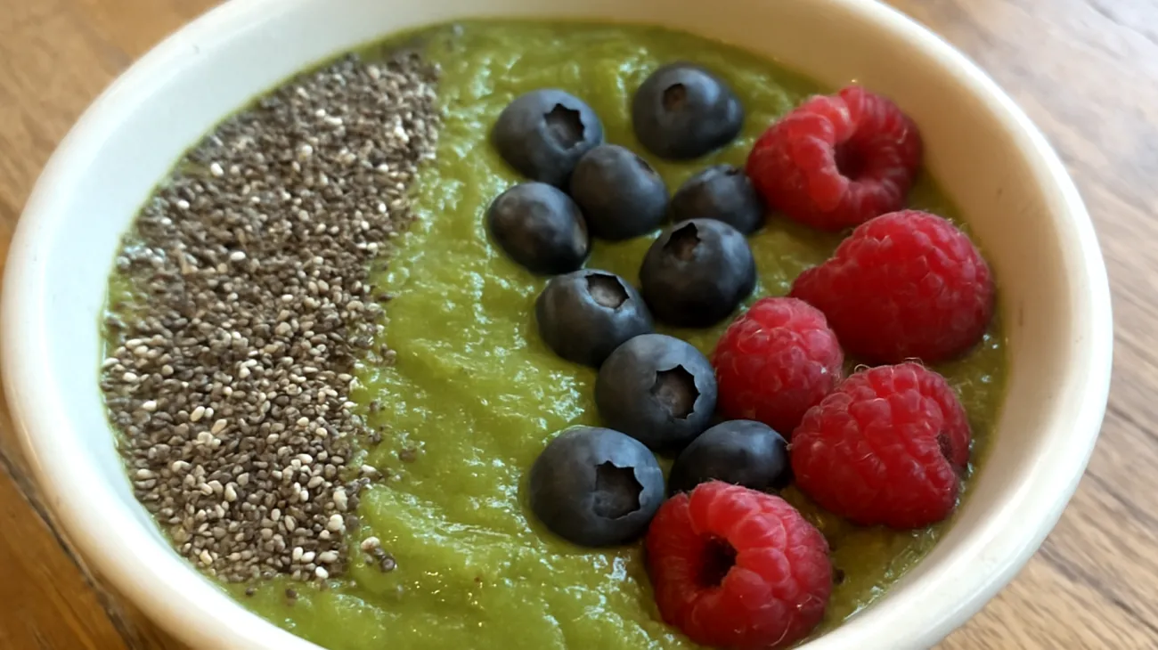 Smoothie bowl con semi di chia, spirulina e frutti di bosco"