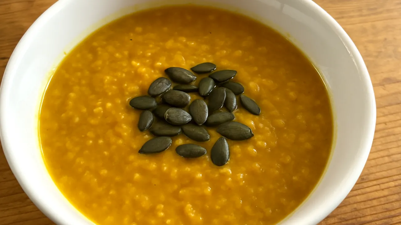 Zuppa di lenticchie rosse con curcuma e semi di zucca"